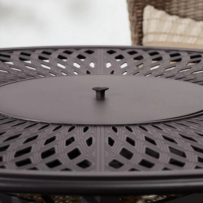 SAMUEL Set mobilier terasă/grădină, 4 scaune rotative bar și masă cu șemineu