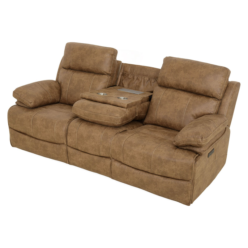 BRISBANE Canapea 3 locuri, 2 reclinere electrice, tetiere și măsuță, stofă