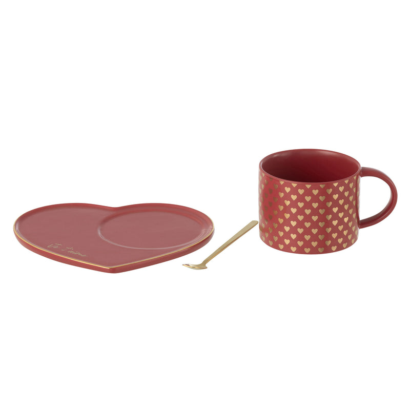 HEART Set ceașcă și farfurioară, ceramică, 200ml