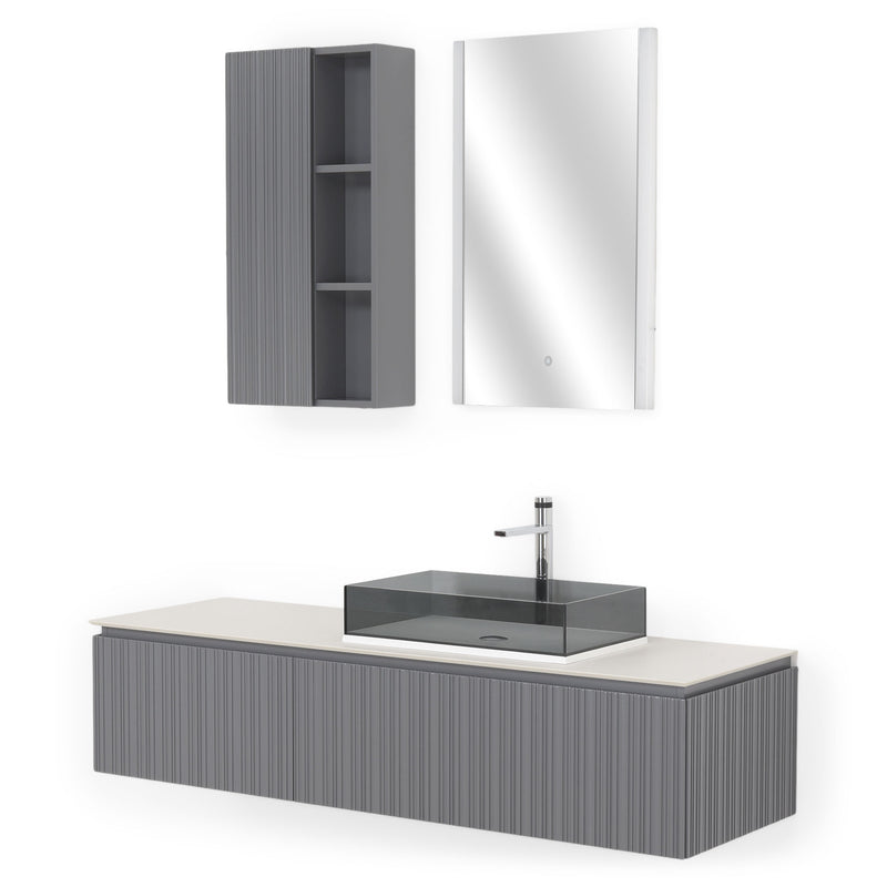 KARST Set mobilier baie, mască lavoar, lavoar, top, oglindă LED, dulap suspendat