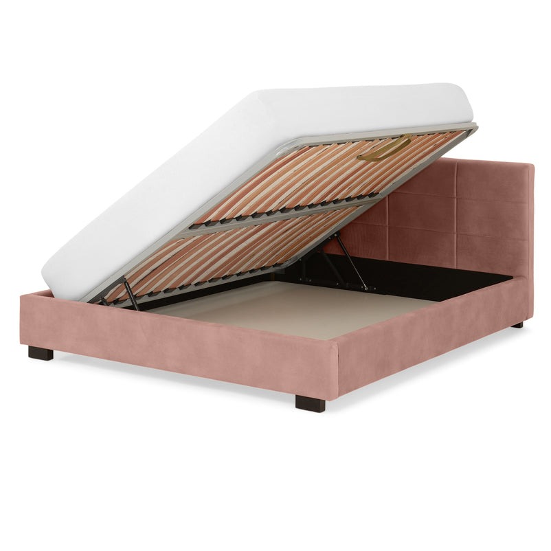 PRAGA Pat tapițat, 160x200cm, somieră rabatabilă și ladă depozitare incluse