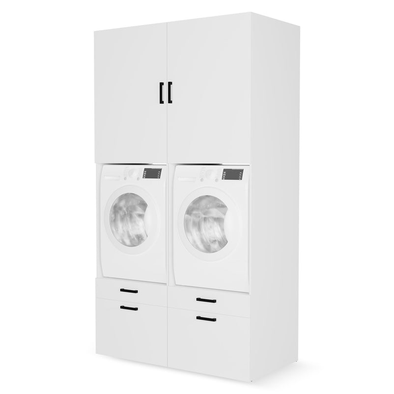 WASH&STORE Set mobilier baie, 2 dulapuri depozitat mașina spălat/uscător și 2 dulapuri suspendate