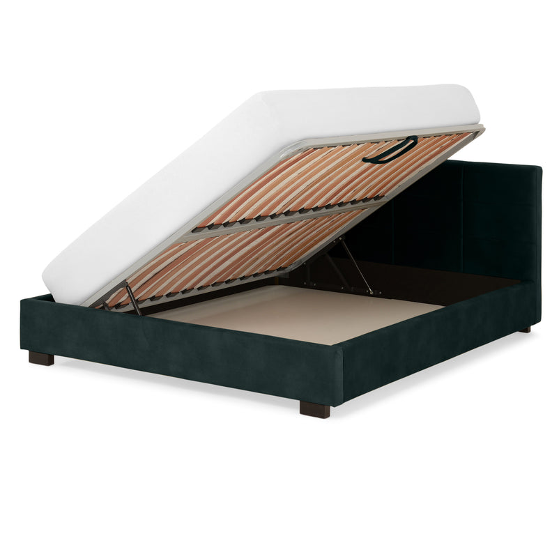 PRAGA Pat tapițat, 160x200cm, somieră rabatabilă și ladă depozitare incluse