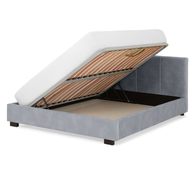 PRAGA Pat tapițat, 160x200cm, somieră rabatabilă și ladă depozitare incluse