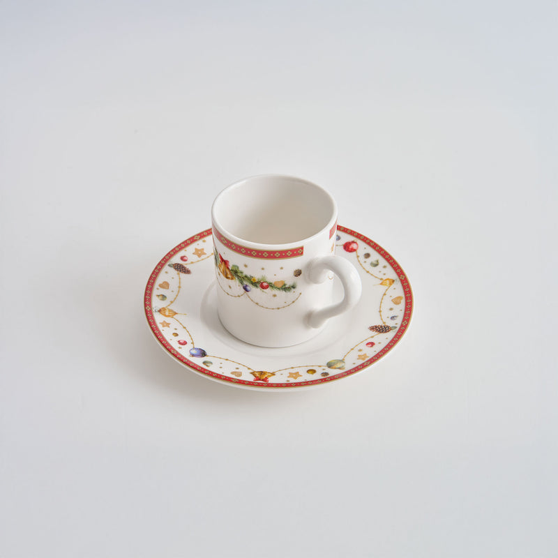 BELLS Set 6 cești și farfurioare, porțelan, 70ml