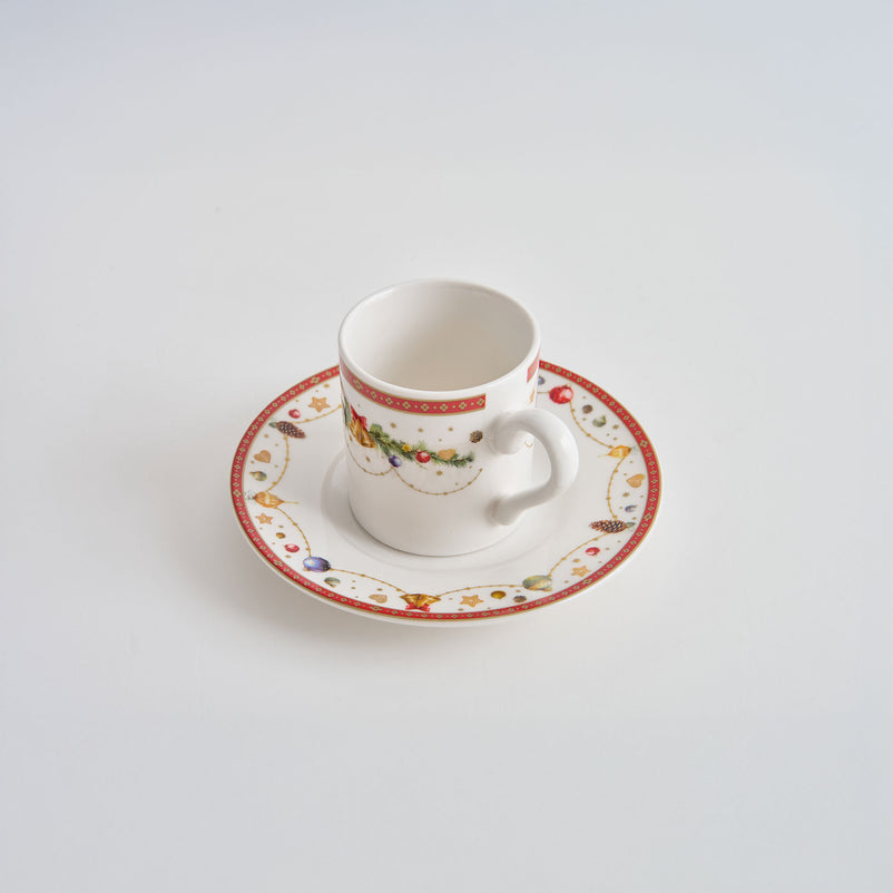 BELLS Set 6 cești și farfurioare, porțelan, 70ml