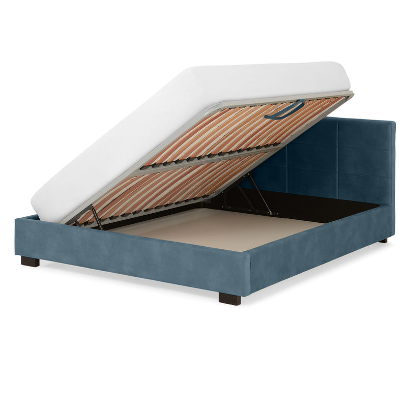 PRAGA Pat tapițat, 160x200cm, somieră rabatabilă și ladă depozitare incluse