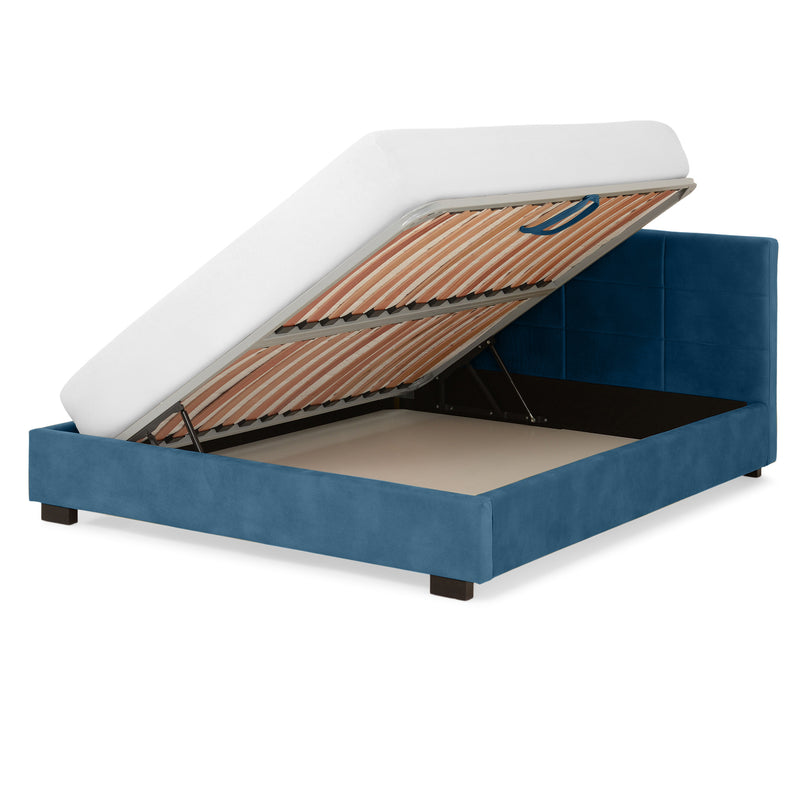 PRAGA Pat tapițat, 160x200cm, somieră rabatabilă și ladă depozitare incluse