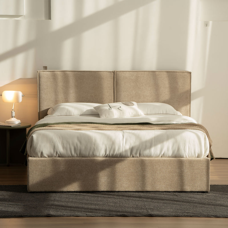 FRANCA Pat tapițat 160x200cm, somieră rabatabilă și ladă depozitare incluse