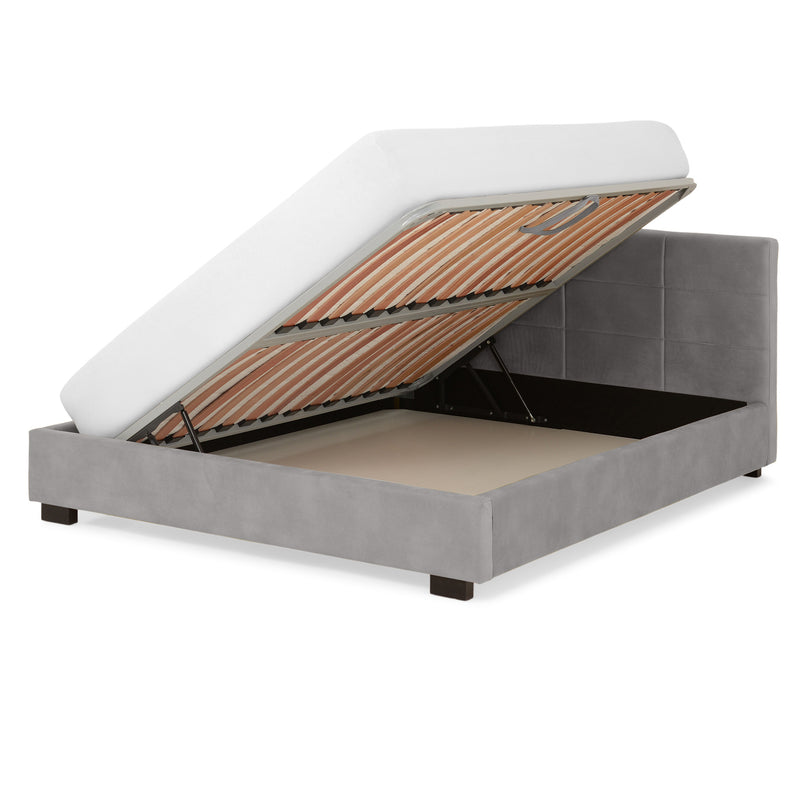 PRAGA Pat tapițat, 160x200cm, somieră rabatabilă și ladă depozitare incluse