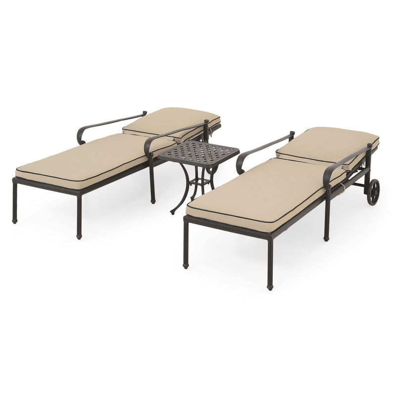 KINGSTON Set mobilier terasă/grădină, 2 șezlonguri și măsuță