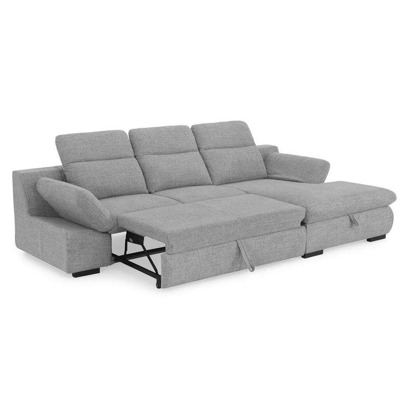 DAMIAN Colțar extensibil, șezlong stânga/dreapta, mecanism tetiere, ladă depozitare inclusă, stofă