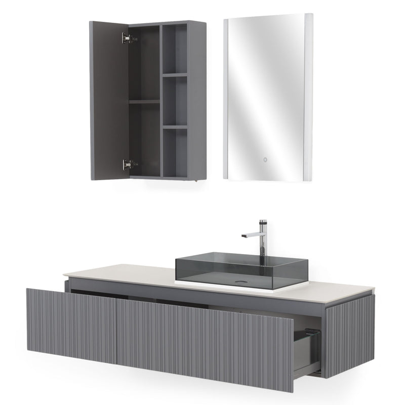 KARST Set mobilier baie, mască lavoar, lavoar, top, oglindă LED, dulap suspendat