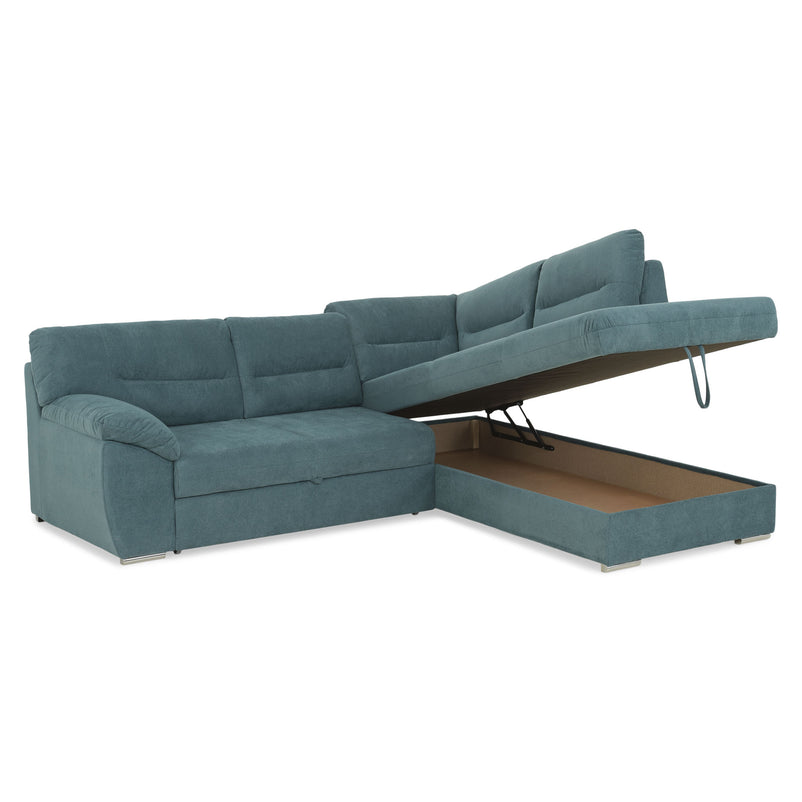 CELIA Canapea extensibilă, șezlong stânga/dreapta, spațiu depozitare, stofă