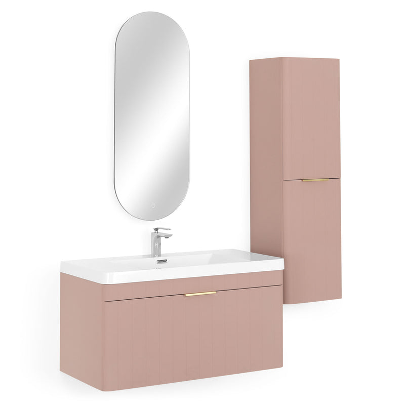 BLOOM/GALA Set mobilier baie, mască lavoar, lavoar, dulap baie și oglindă