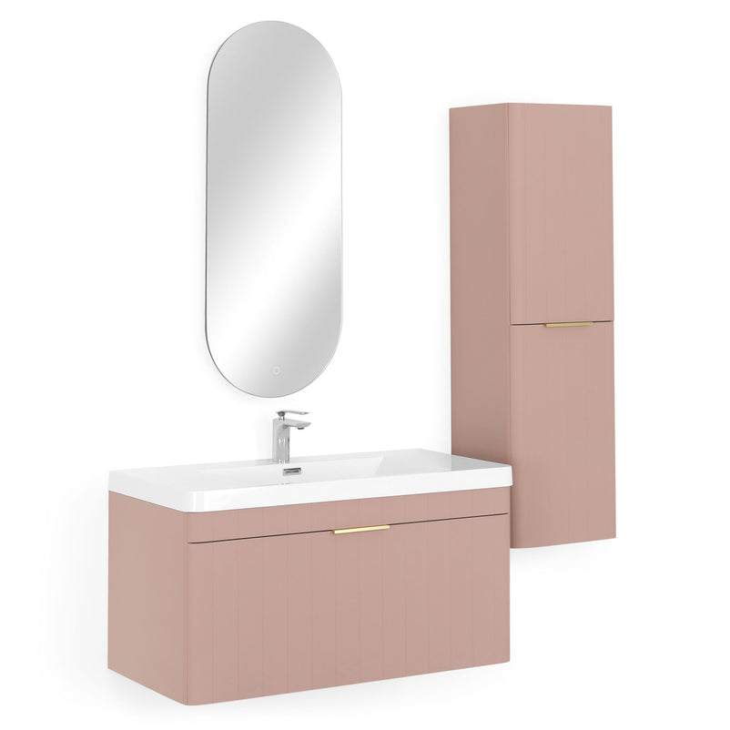 BLOOM/GALA Set mobilier baie, mască lavoar, lavoar, dulap baie și oglindă