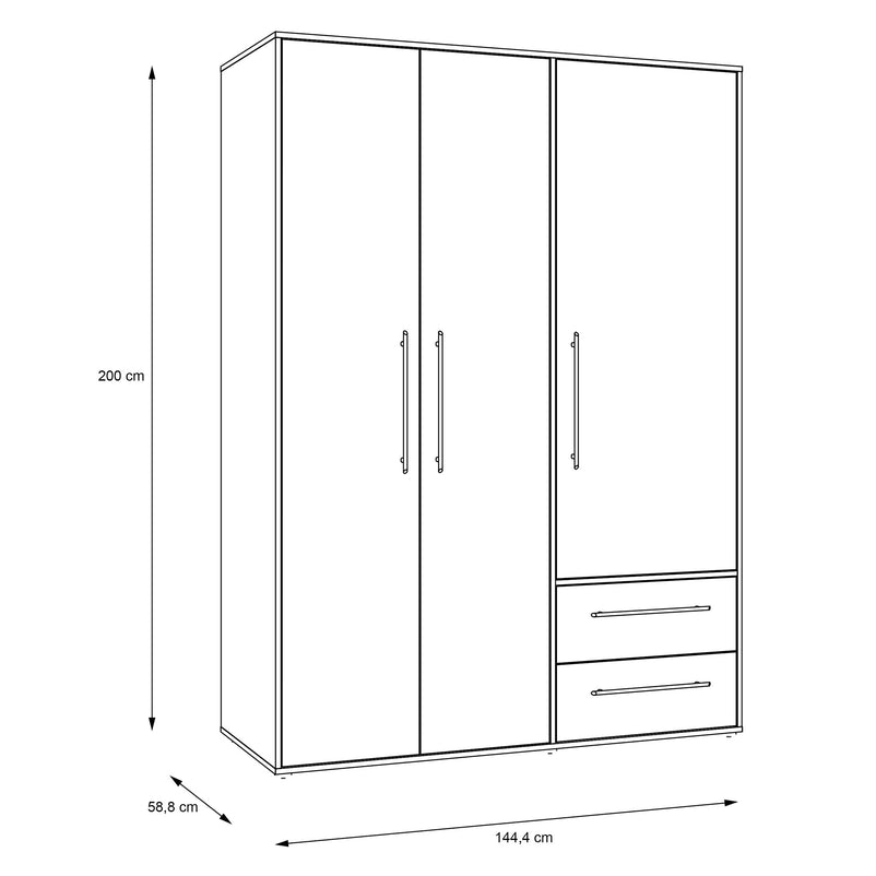 NATE Dulap 3 uși, 2 sertare