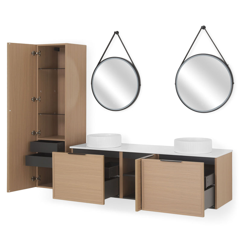 ARTEMIDE/HORIK/SANSA  Set mobilier baie, mască lavoar, lavoar, top, 2 oglinzi, dulap înalt