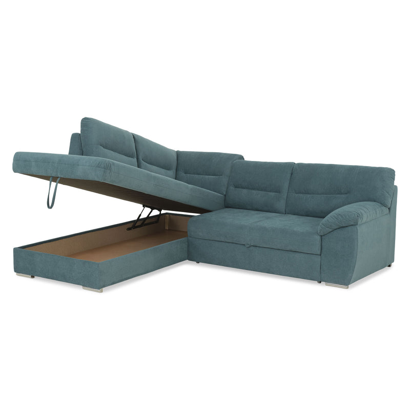 CELIA Canapea extensibilă, șezlong stânga/dreapta, spațiu depozitare, stofă