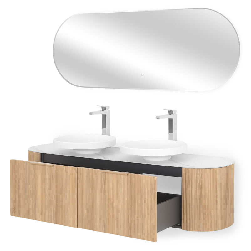 REA Set mobilier baie, mască lavoar, top, 2 lavoare și oglindă LED