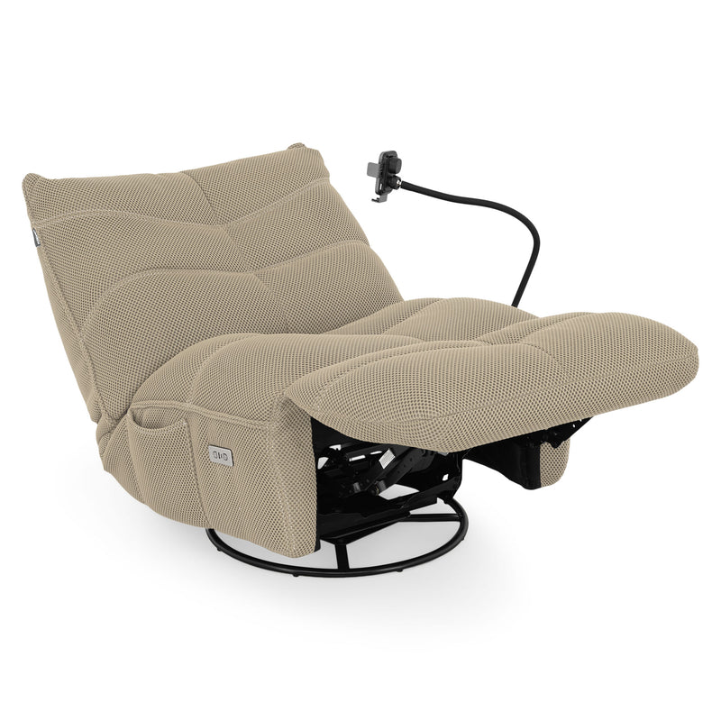 OPTIMUS Fotoliu rotativ cu recliner electric, USB, suport telefon, stofă