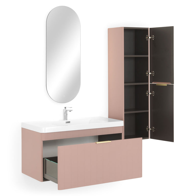 BLOOM/GALA Set mobilier baie, mască lavoar, lavoar, dulap baie și oglindă