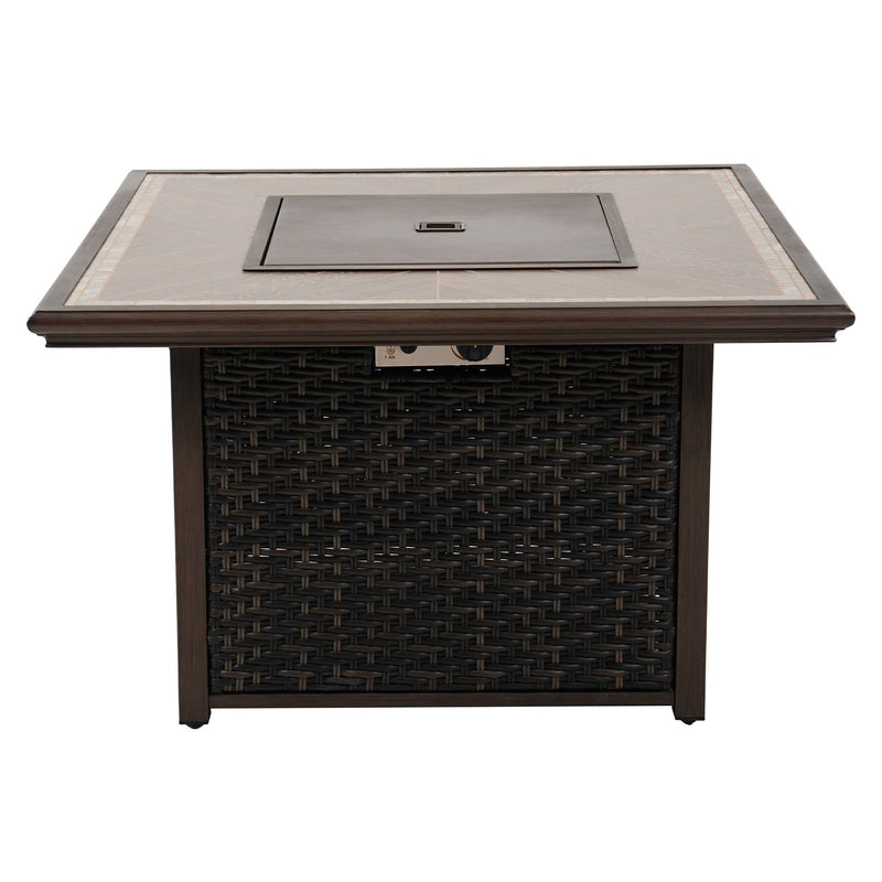 PORTSMOUTH Set mobilier terasă/grădină, 4 fotolii și masă/ șemineu gaz