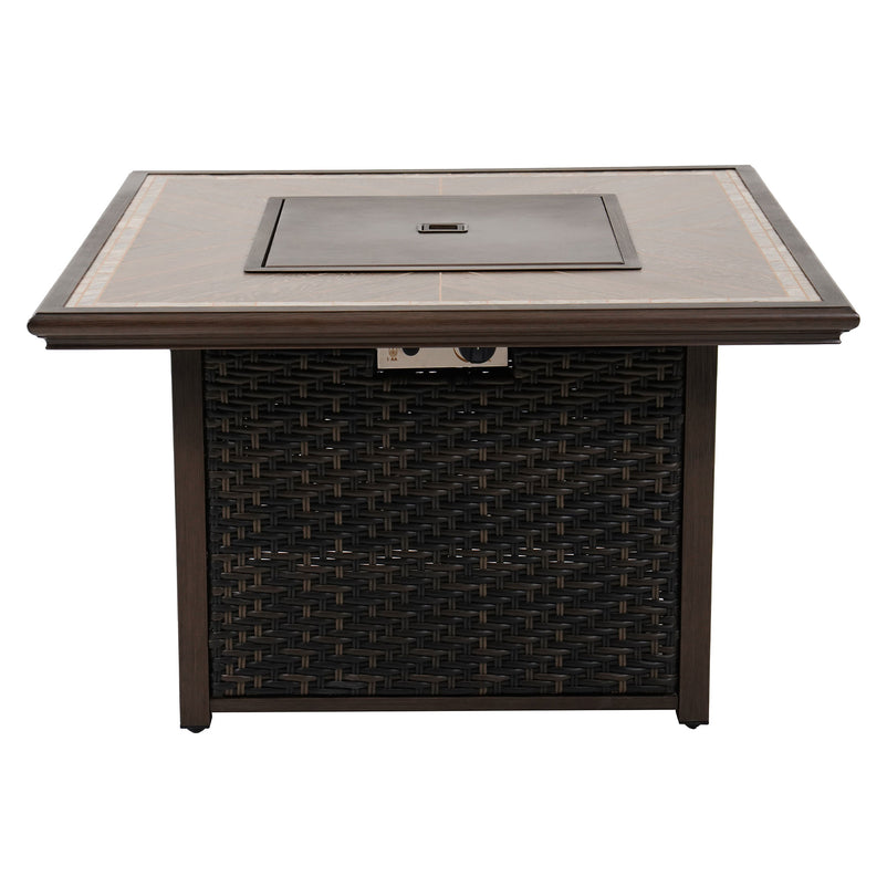 PORTSMOUTH Set mobilier terasă/grădină, 4 fotolii și masă/ șemineu gaz