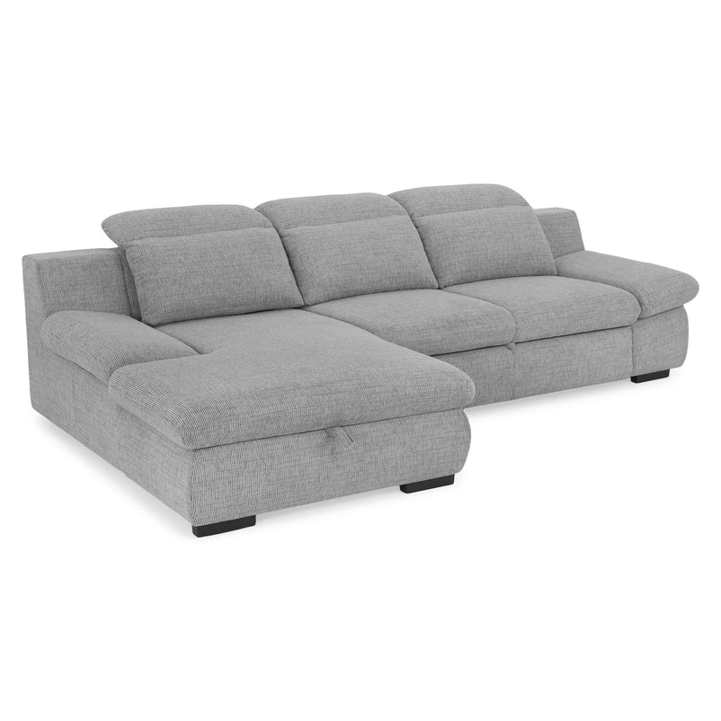 DAMIAN Colțar extensibil, șezlong stânga/dreapta, mecanism tetiere, ladă depozitare inclusă, stofă