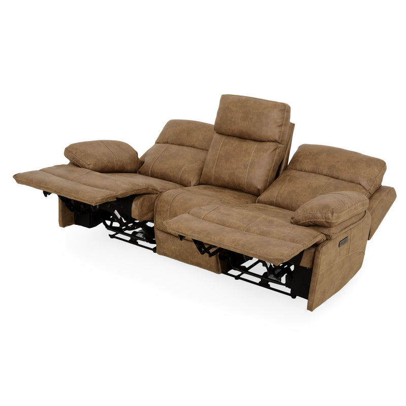 BRISBANE Canapea 3 locuri, 2 reclinere electrice, tetiere și măsuță, stofă