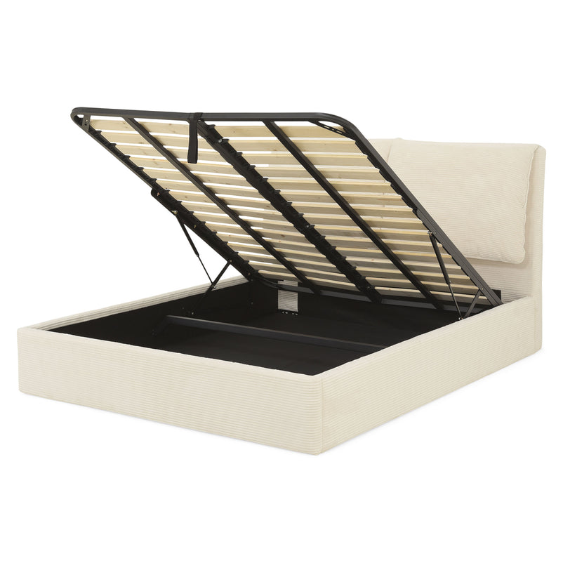 MAYVILLE Pat tapițat, 160x200cm, somieră rabatabilă și ladă depozitare incluse