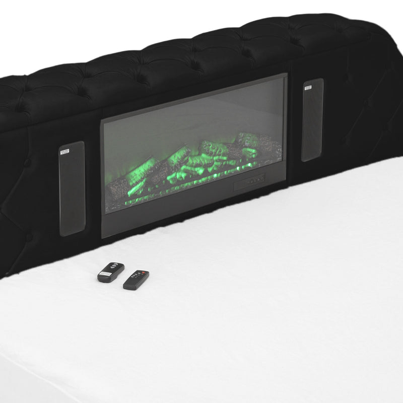 CLERMONT Pat tapițat, șemineu, spațiu TV, LED, somieră incluse