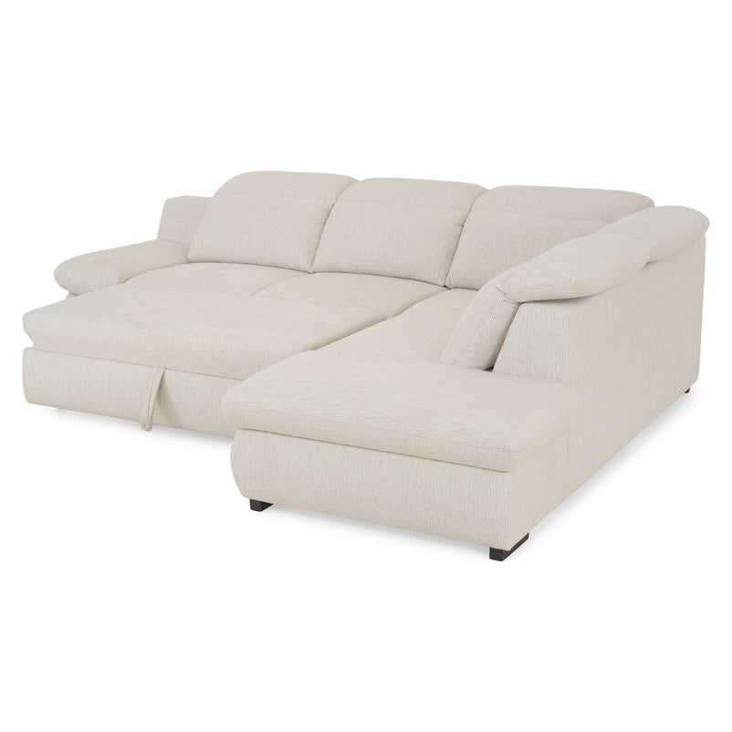 DAMIAN Colțar extensibil, șezlong stânga/dreapta, mecanism tetiere și braț, spațiu depozitare inclus, stofă