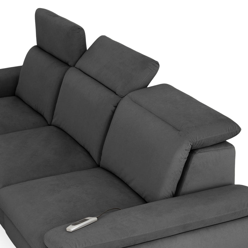SOUND Colțar șezlong stânga/dreapta, 1 recliner electric și mecanism tetiere, stofă