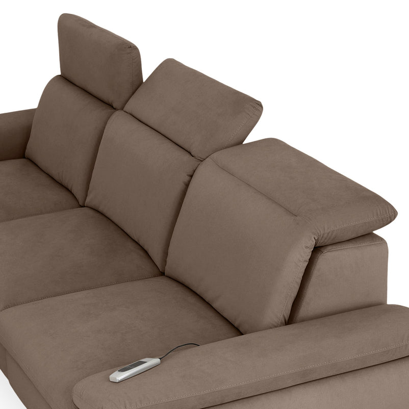 SOUND Colțar șezlong stânga/dreapta, 1 recliner electric și mecanism tetiere, stofă