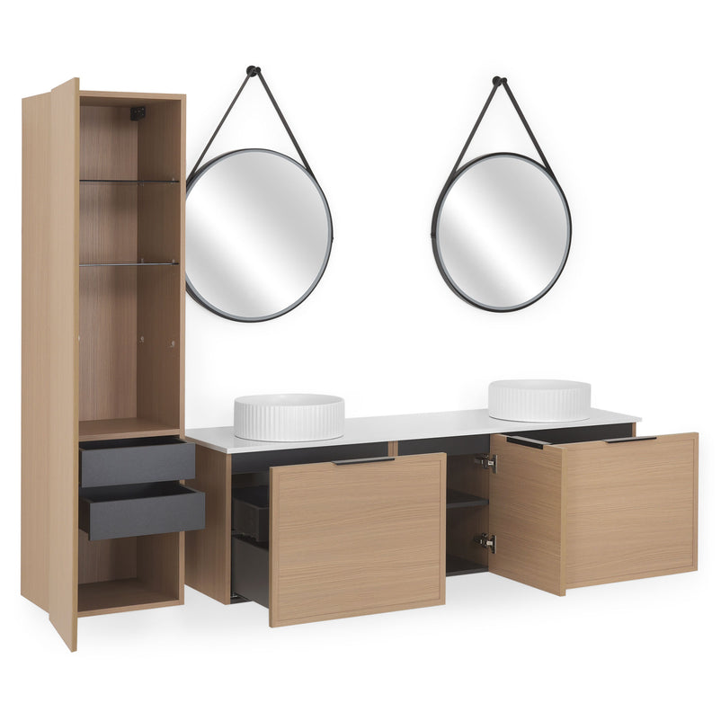 ARTEMIDE/HORIK/SANSA  Set mobilier baie, mască lavoar, lavoar, top, 2 oglinzi, dulap înalt