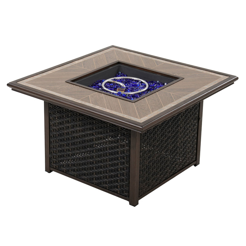 PORTSMOUTH Set mobilier terasă/grădină, 4 fotolii și masă/ șemineu gaz