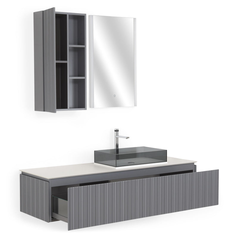 KARST Set mobilier baie, mască lavoar, lavoar, top, oglindă LED, dulap suspendat