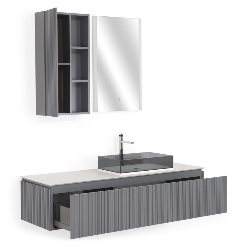 KARST Set mobilier baie, mască lavoar, lavoar, top, oglindă LED, dulap suspendat