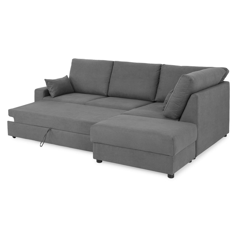 EMMET Colțar extensibil cu șezlong stânga/dreapta și taburet cu depozitare, stofă