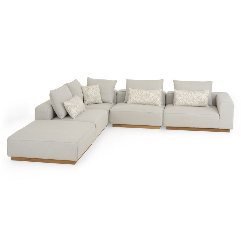 PEDRO Set mobilier terasă/grădină, fotoliu, 2 elemente centrale, element colț, tabuert și măsuță cafea