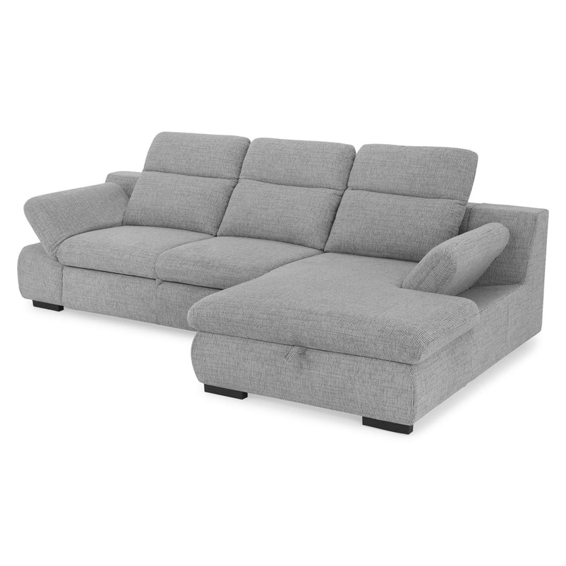 DAMIAN Colțar extensibil, șezlong stânga/dreapta, mecanism tetiere, ladă depozitare inclusă, stofă