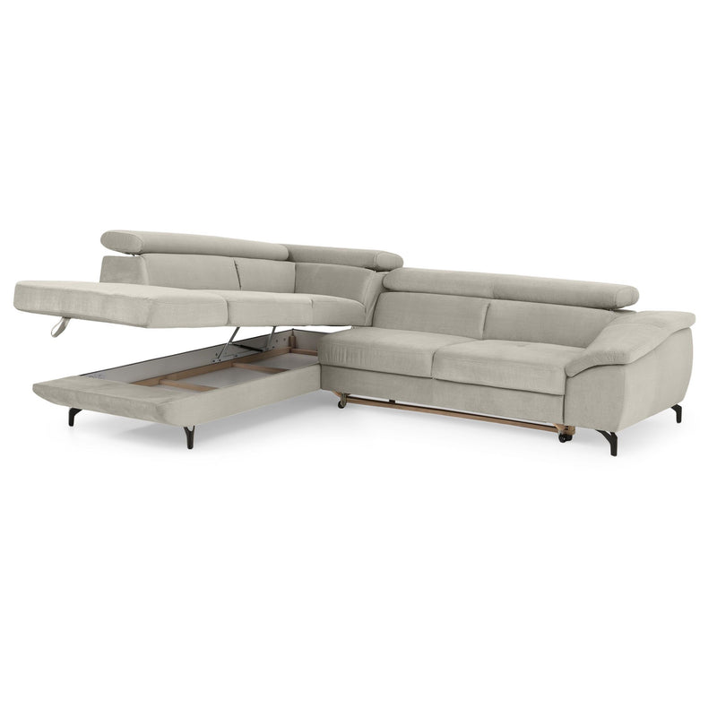 LANDIS Colțar extensibil, șezlong stânga/dreapta, mecanism tetiere, spațiu depozitare, stofă