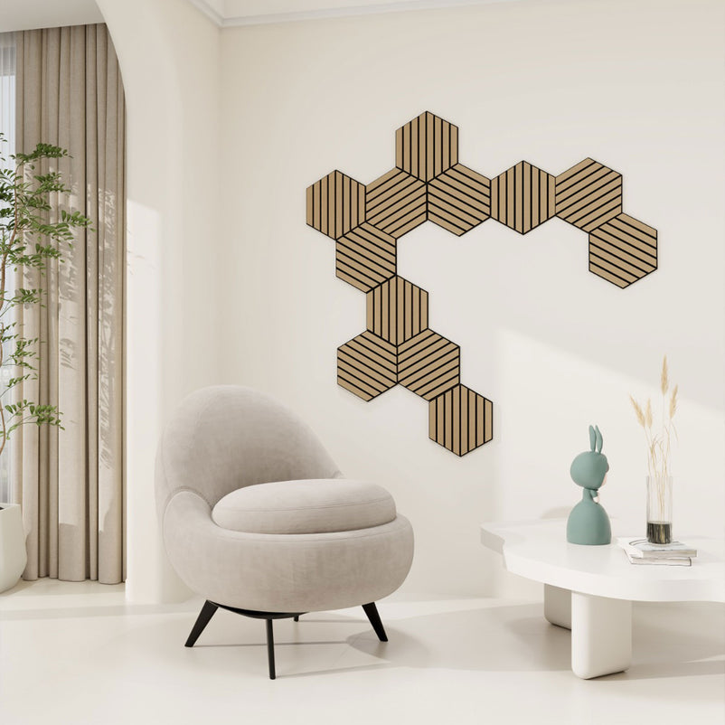 DECORIF Set 6 panouri decorative acustice hexagonale pentru perete