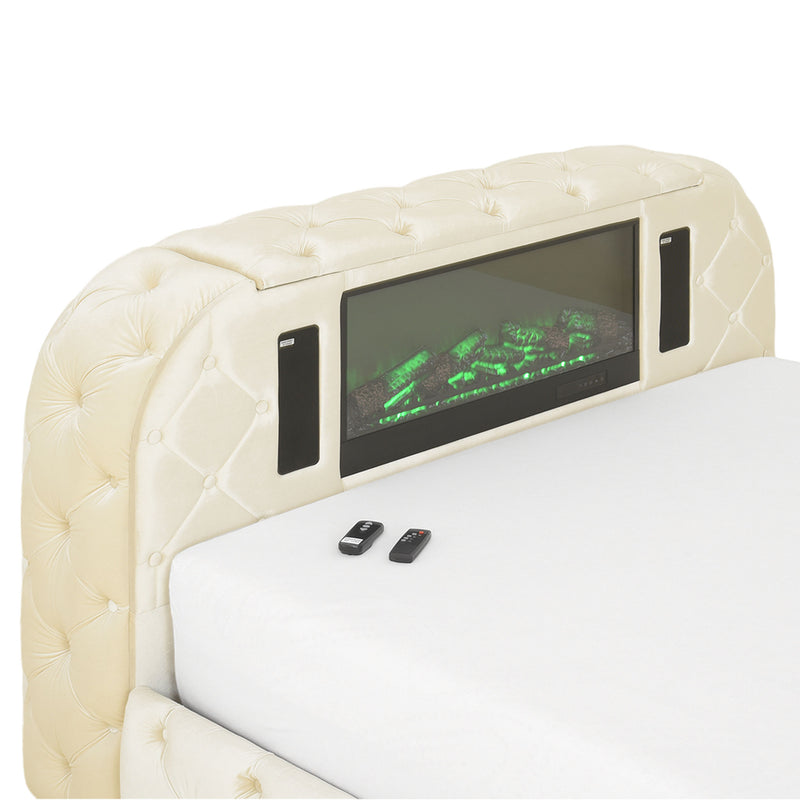 CLERMONT Pat tapițat, șemineu, spațiu TV, LED, somieră incluse