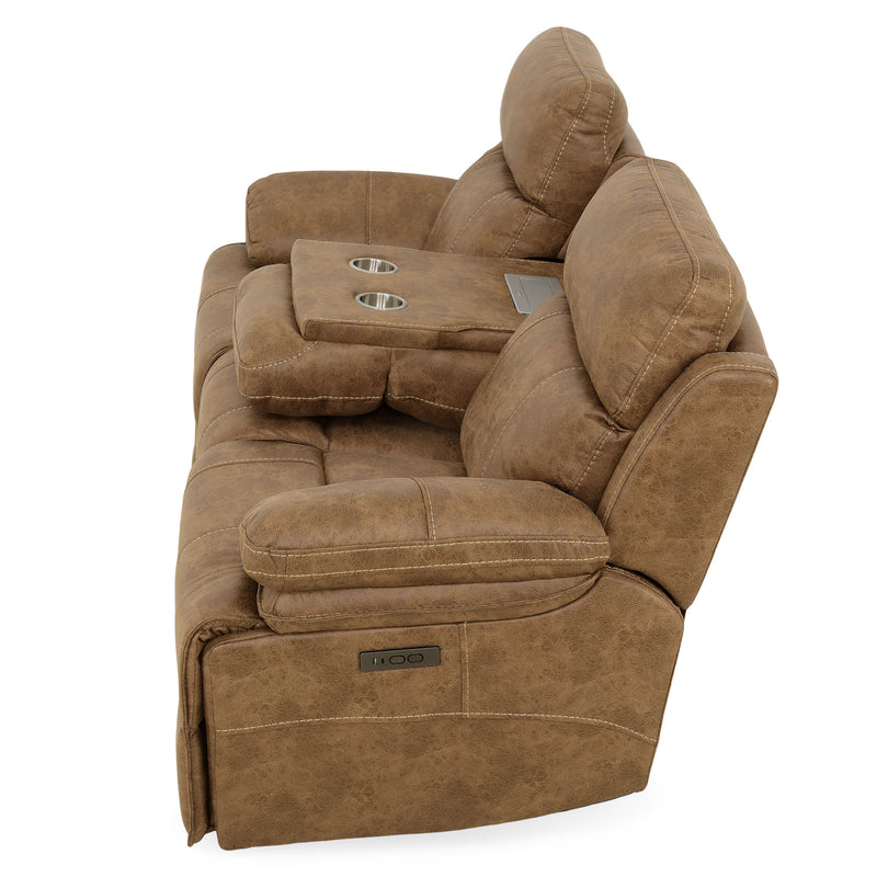 BRISBANE Canapea 3 locuri, 2 reclinere electrice, tetiere și măsuță, stofă