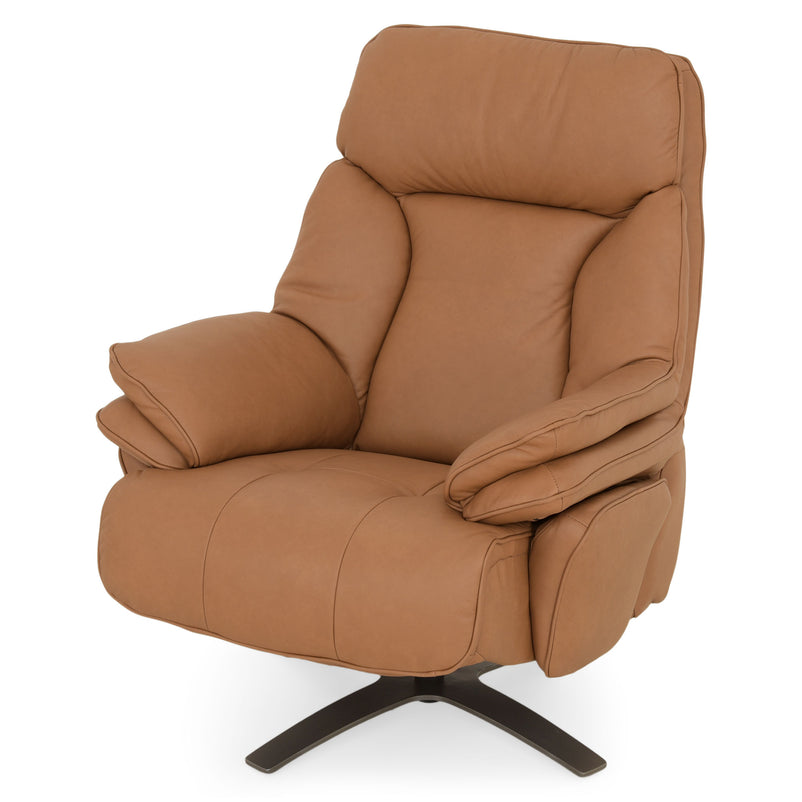 BRANSON Set fotoliu rotativ, recliner electric și taburet, piele naturală
