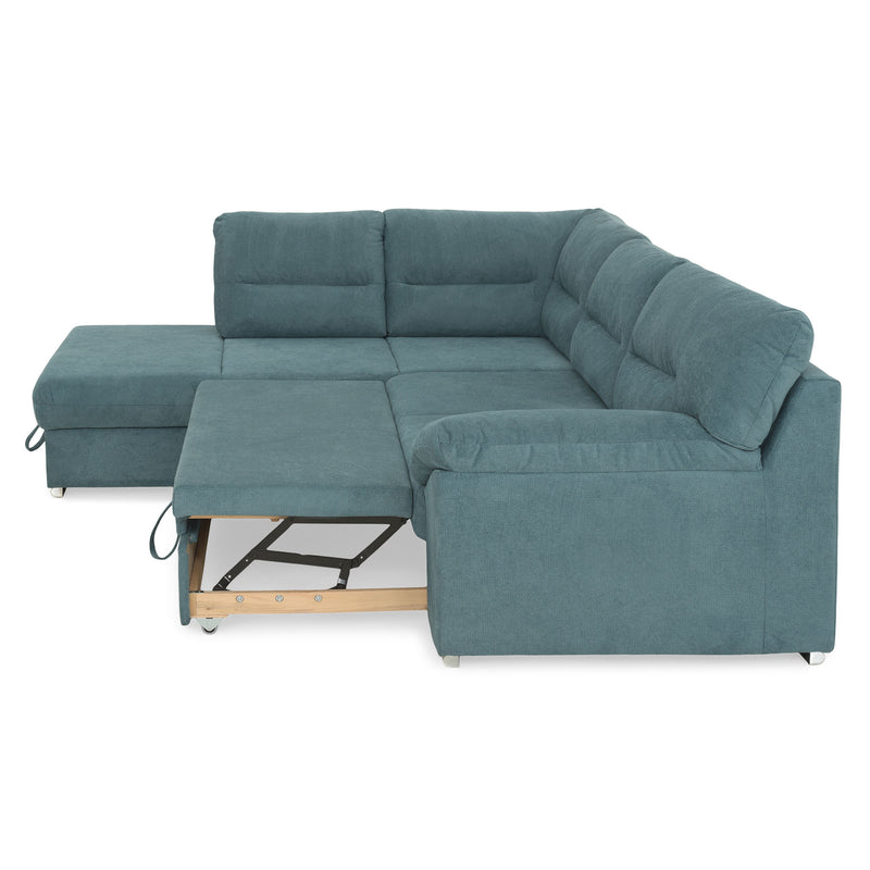 CELIA Canapea extensibilă, șezlong stânga/dreapta, spațiu depozitare, stofă