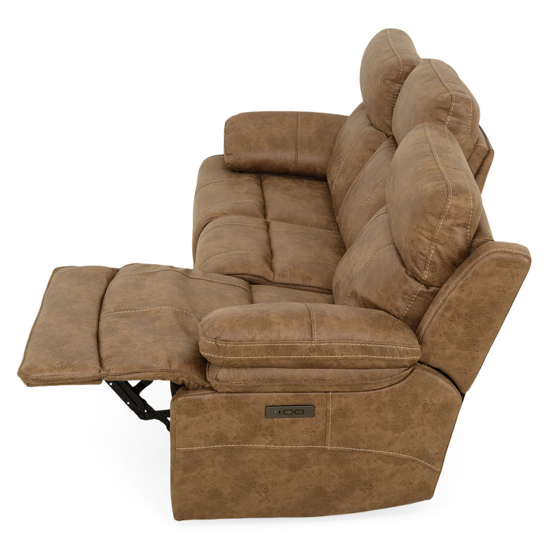 BRISBANE Canapea 3 locuri, 2 reclinere electrice, tetiere și măsuță, stofă