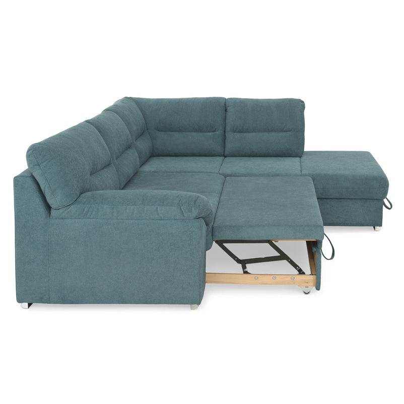 CELIA Canapea extensibilă, șezlong stânga/dreapta, spațiu depozitare, stofă